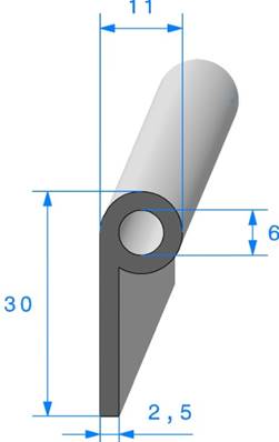 Profil REF 236 - joint en P - EPDM Noir -70 Shores A+/-5