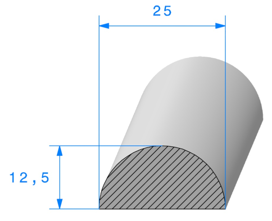 Joint Cellulaire Demi Rond REF DCM25- Mousse EPDM Noir -Ø25 MM