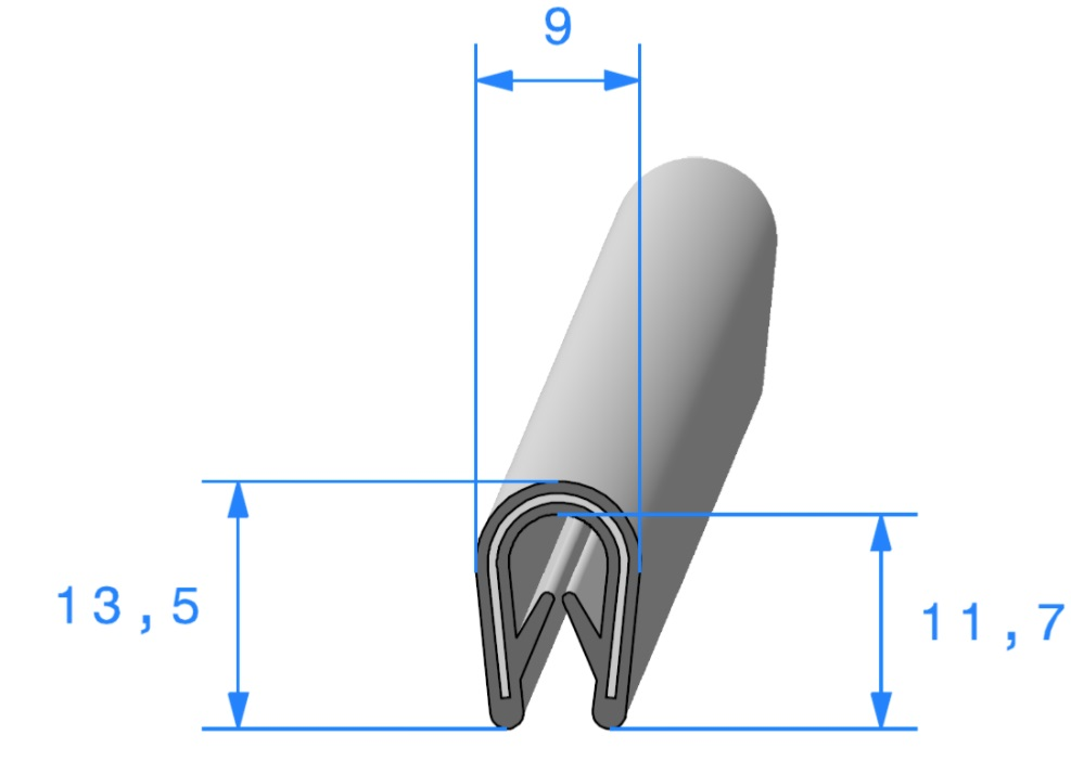 Joint pince de protection bord de tôle - Azur caoutchouc