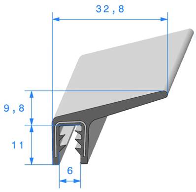 Profil REF 436-Pince Armé+Lèvre Compact-EPDM Noir -70 Shores A+/-5