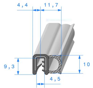 Profil REF 811 -Pince Armé+Bourrelet mousse-EPDM Noir -70 Shores A+/-5