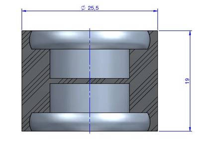 Plot Cylindrique Type Femelle/Femelle Ø25.5 x 19 mm -Pas de vis M8 - 55 Shore