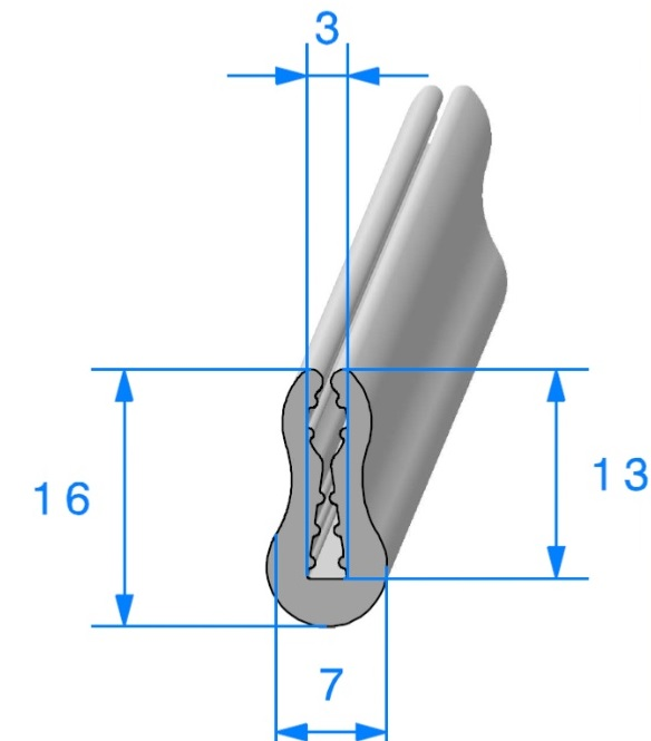 Profil REF 223 - Joint U- TPE Gris -60 Shores A ±5