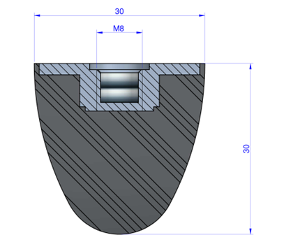 Butée Progressive Type Femelle Ø30X30mm -Pas de Vis M8 - 55 Shore