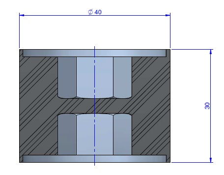 Plot Cylindrique Type Femelle/Femelle Ø40 x 30 mm -Pas de vis M10 - 55 Shore