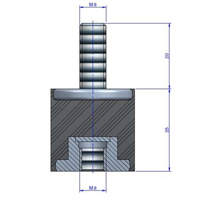 Plot Cylindrique Type Mâle/Femelle Ø25.5 x 25 mm - vis M8 - 55 Shore