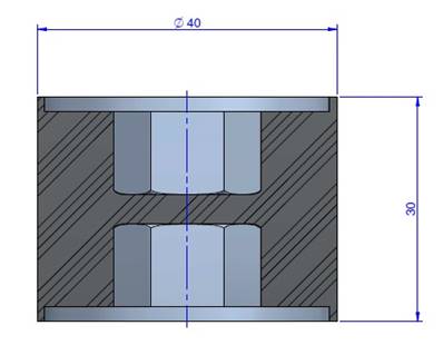 Plot Cylindrique Type Femelle/Femelle Ø40 x 30 mm -Pas de vis M10 - 55 Shore