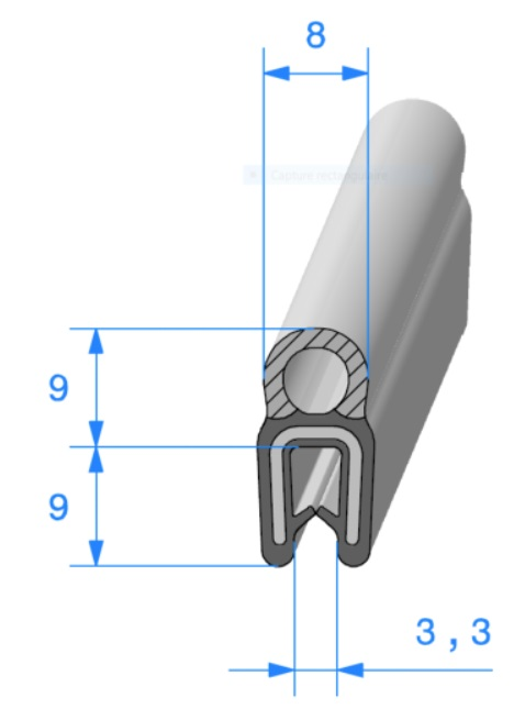 Profil caoutchouc / joint avec bourrelet adhésif rond - noir - Ø 9 mm - l:  9,5 mm x h: 9,5 mm #2156